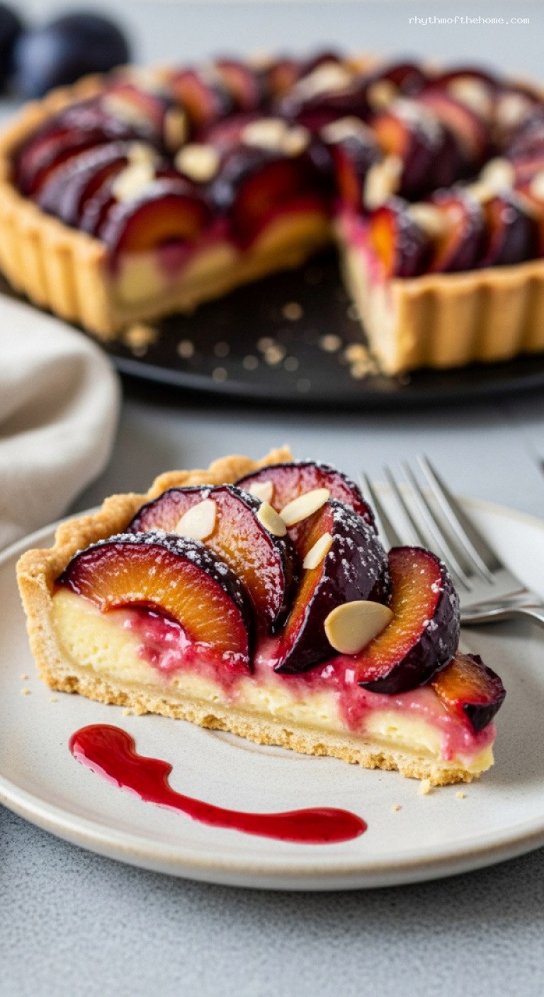 Caramelized Plum Tart with Almond Cream Filling – Closeup
