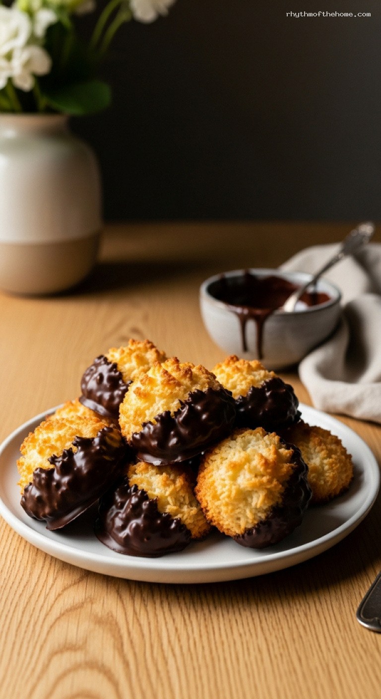 Chewy Coconut Macaroons With Dark Chocolate Dip