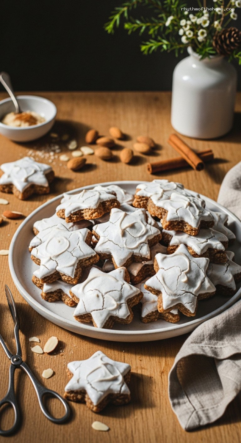Chewy Zimtsterne Cinnamon Star Cookies with Meringue Glaze