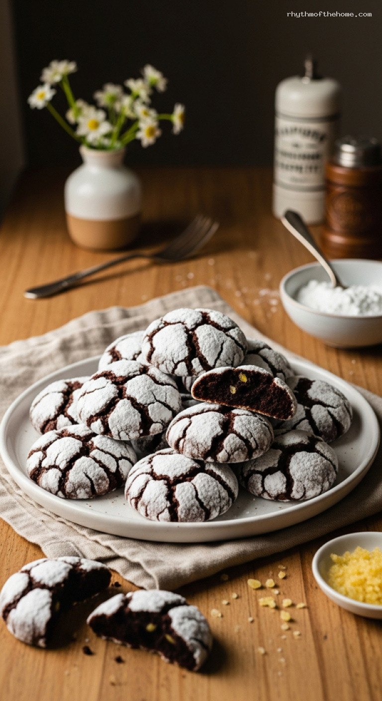 Chocolate Ginger Crinkle Cookies with Snowy Sugar Tops