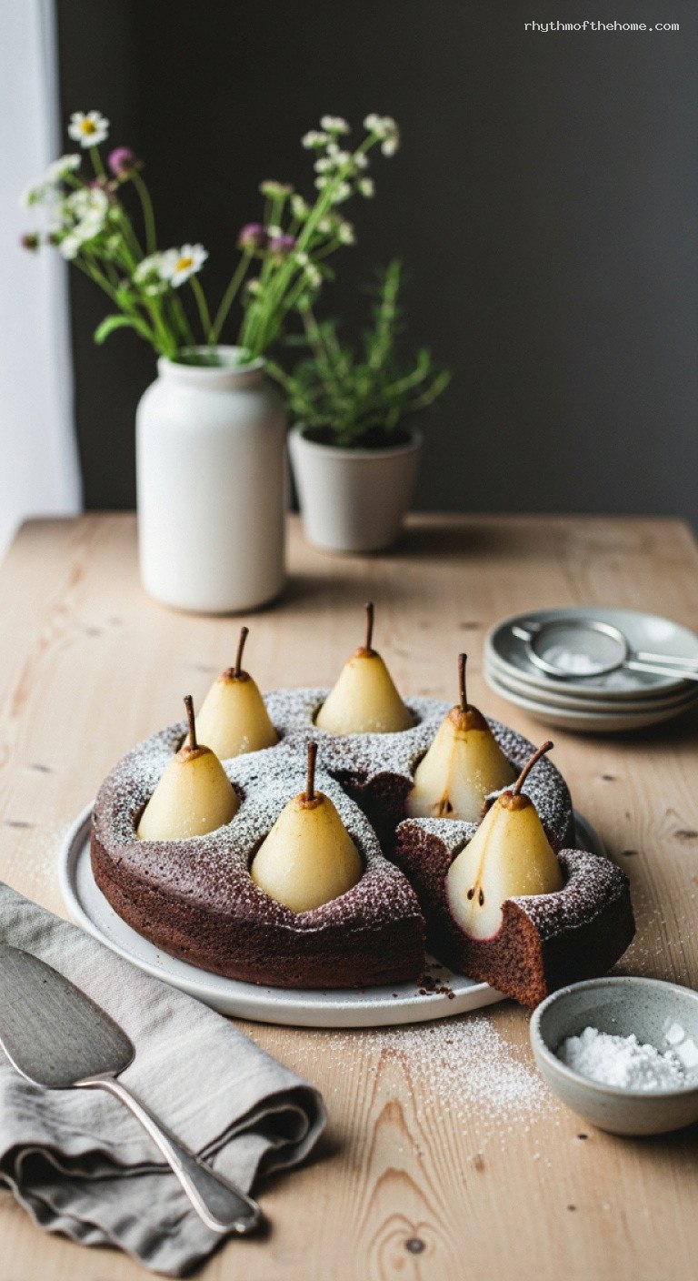 Chocolate Pear Cake with Whole Baked Pears