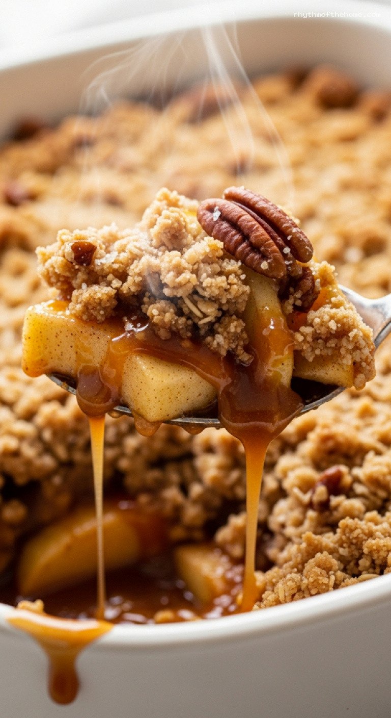 Cinnamon Caramel Apple Crumble With Oat Topping – Closeup