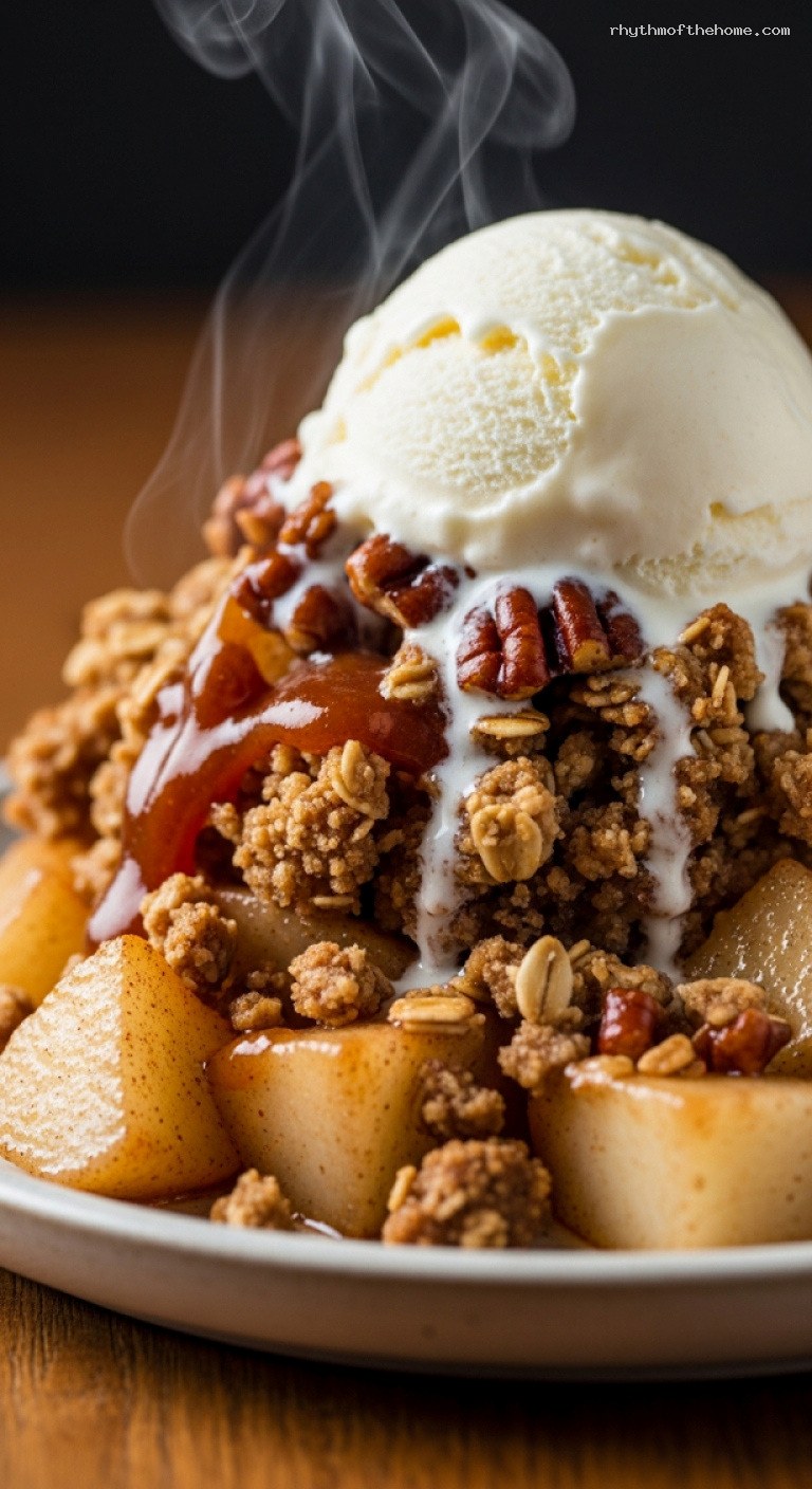 Cinnamon Pear Crumble With Buttery Oat Topping – Closeup