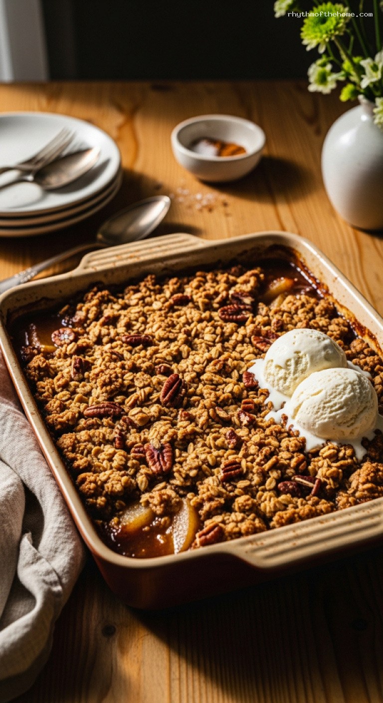 Cinnamon Pear Crumble With Buttery Oat Topping