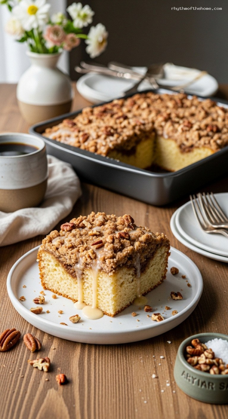 Cinnamon Pecan Coffee Cake with Tender Vanilla Crumb