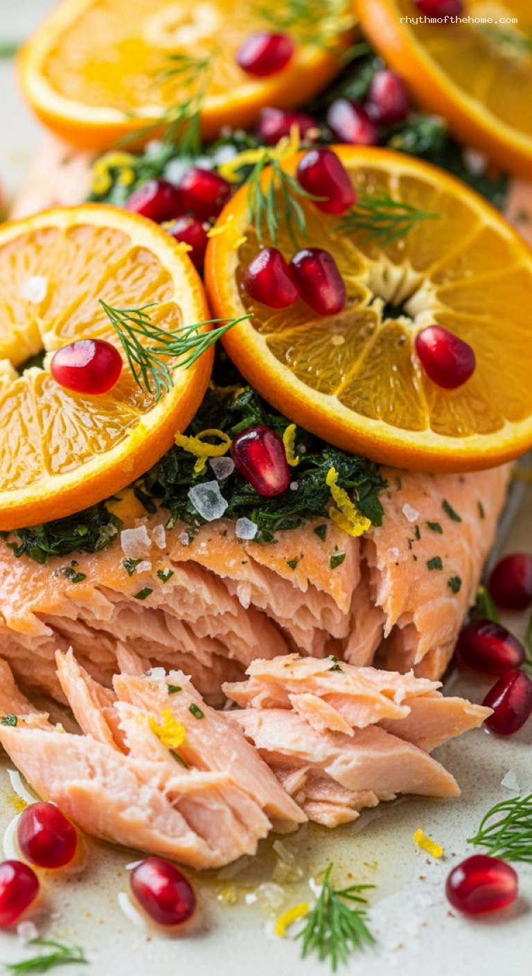 Citrus Herb Roasted Salmon With Pomegranate Gremolata – Closeup