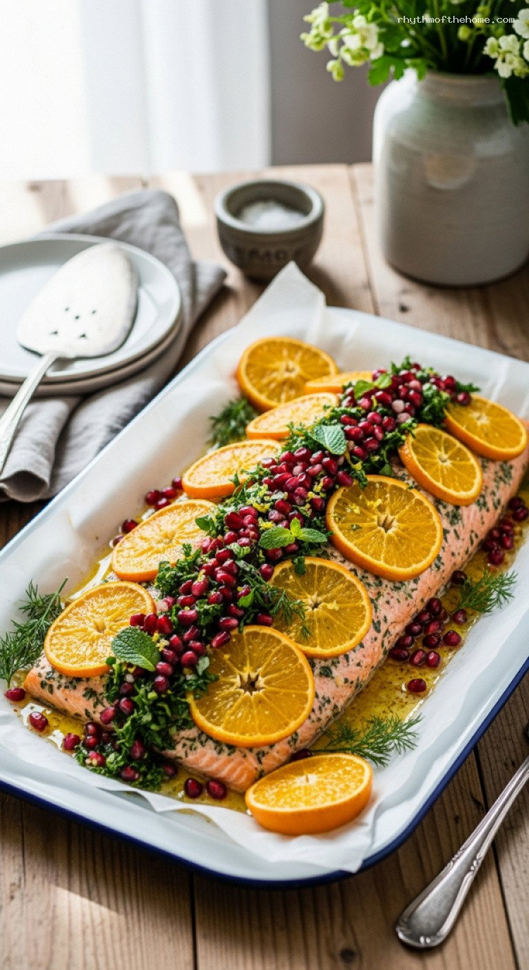 Citrus Herb Roasted Salmon With Pomegranate Gremolata