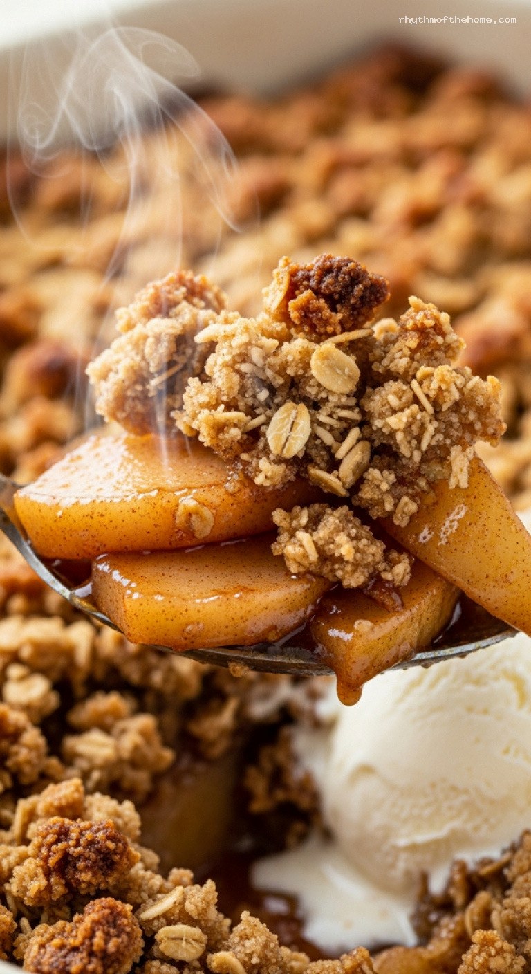 Classic Baked Apple Crisp with Oat Crumble – Closeup