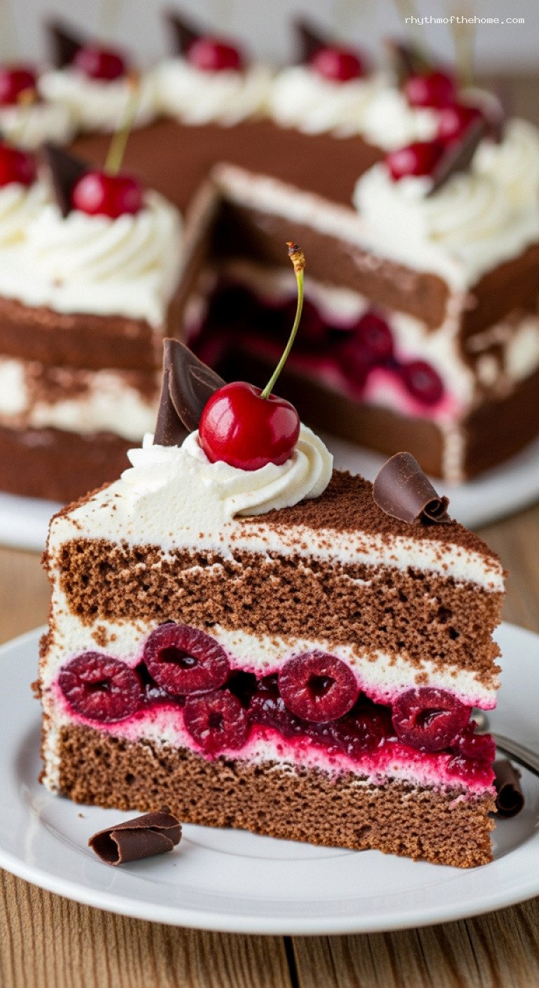 Classic Black Forest Cake with Cherries and Kirsch – Closeup