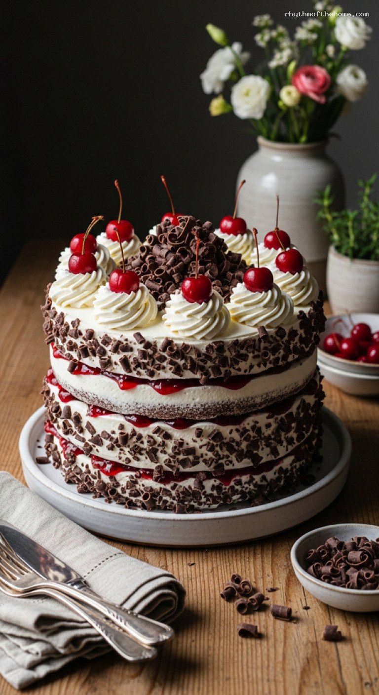 Classic Black Forest Cake with Cherries and Kirsch