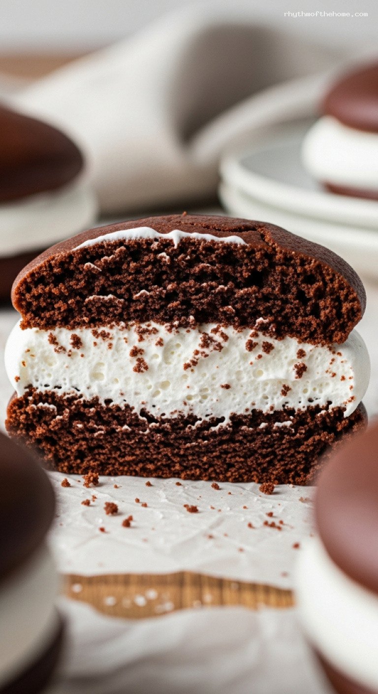 Classic Chocolate Whoopie Pies with Marshmallow Filling – Closeup