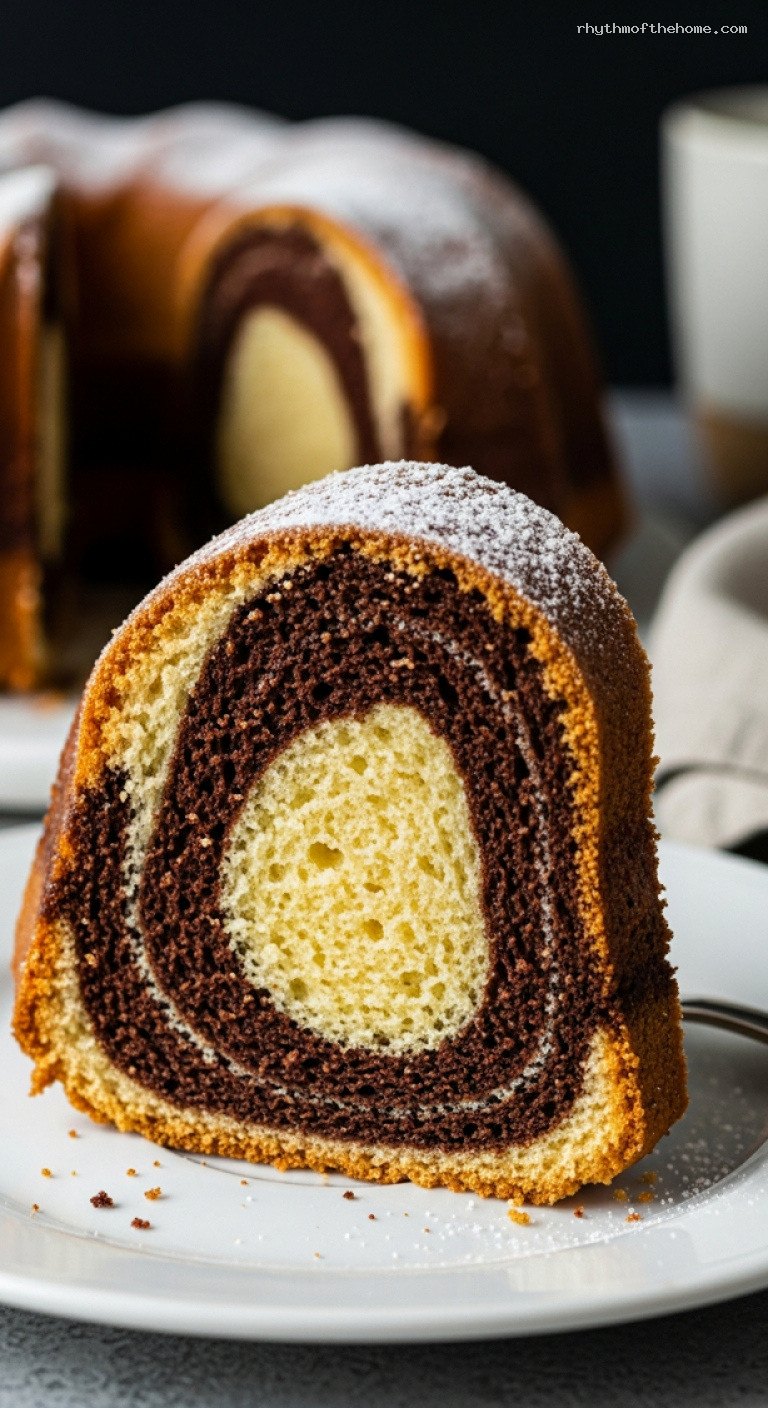 Classic German Marmorkuchen Marble Bundt Cake – Closeup