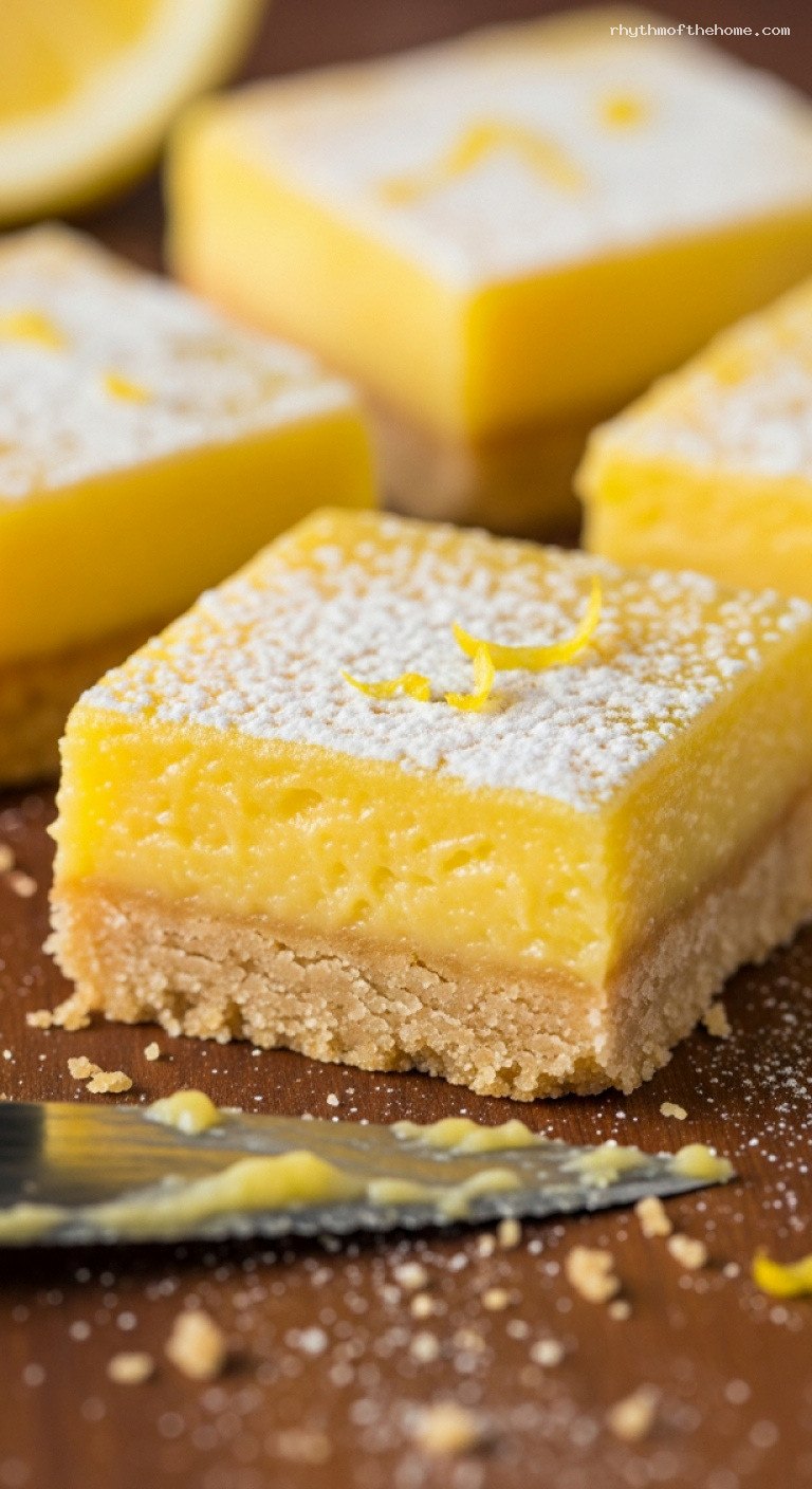 Classic Lemon Bars With Buttery Shortbread Crust – Closeup