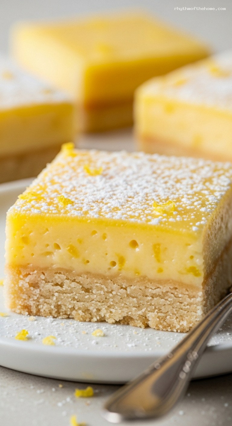 Classic Lemon Bars With Buttery Shortbread Crust – Closeup