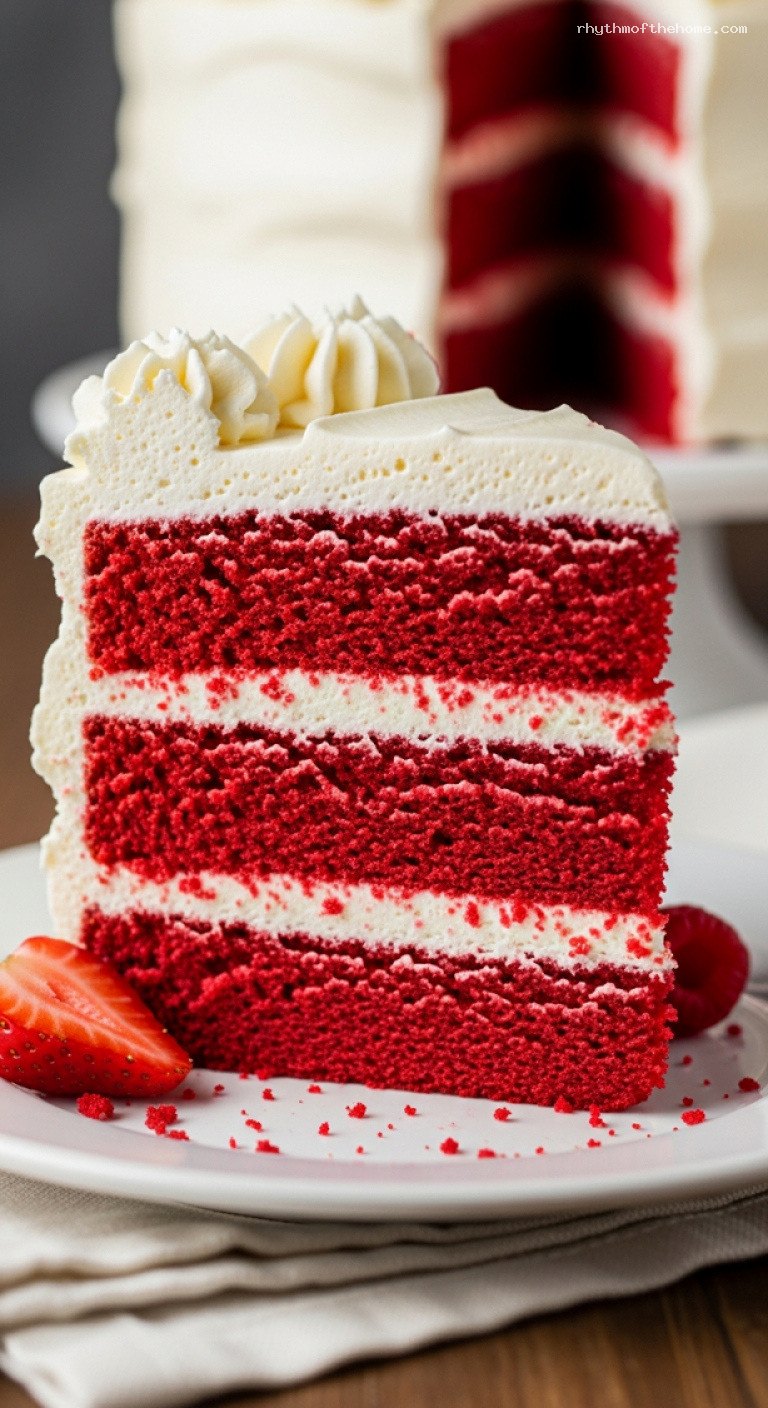 Classic Red Velvet Layer Cake with Cream Cheese Frosting – Closeup