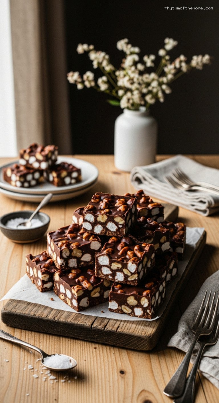 Classic Rocky Road Fudge with Marshmallows and Nuts