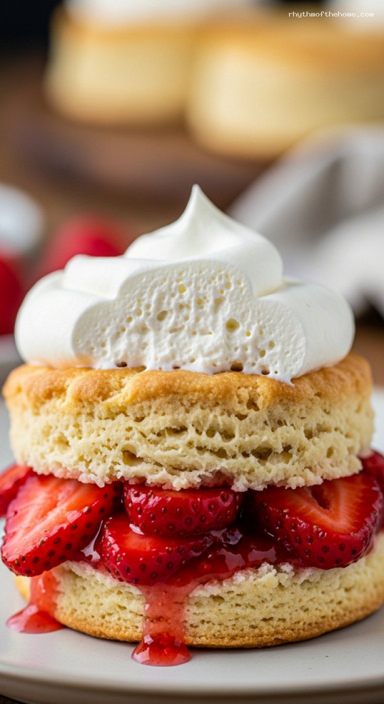Classic Strawberry Shortcake with Fresh Berries and Cream – Closeup