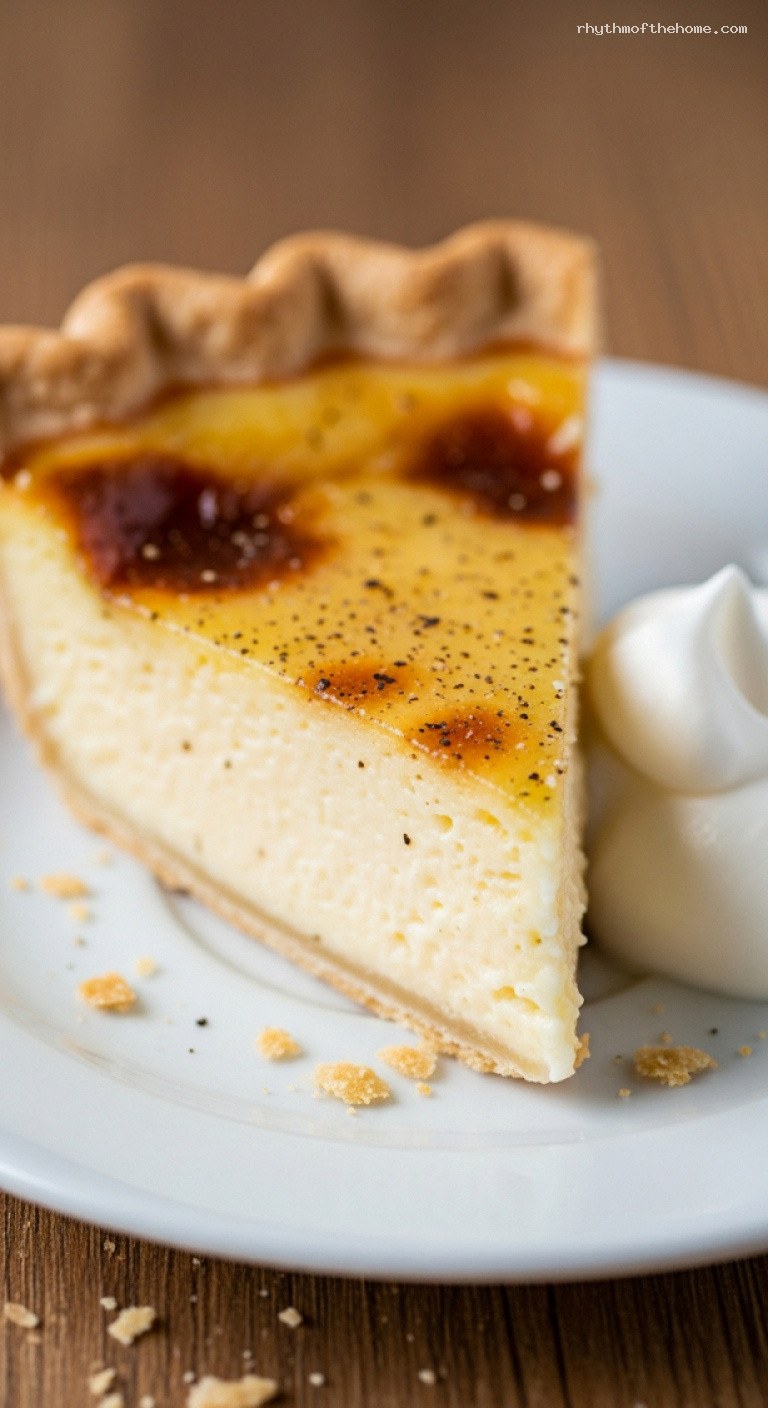 Classic Vanilla Custard Pie With Flaky Butter Crust – Closeup