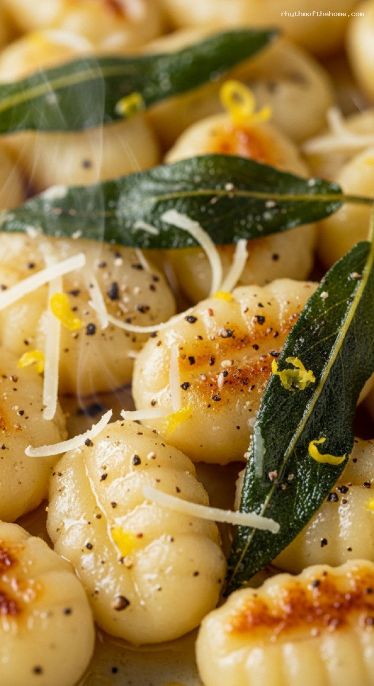 Cozy Brown Butter Sage Gnocchi with Parmesan – Closeup