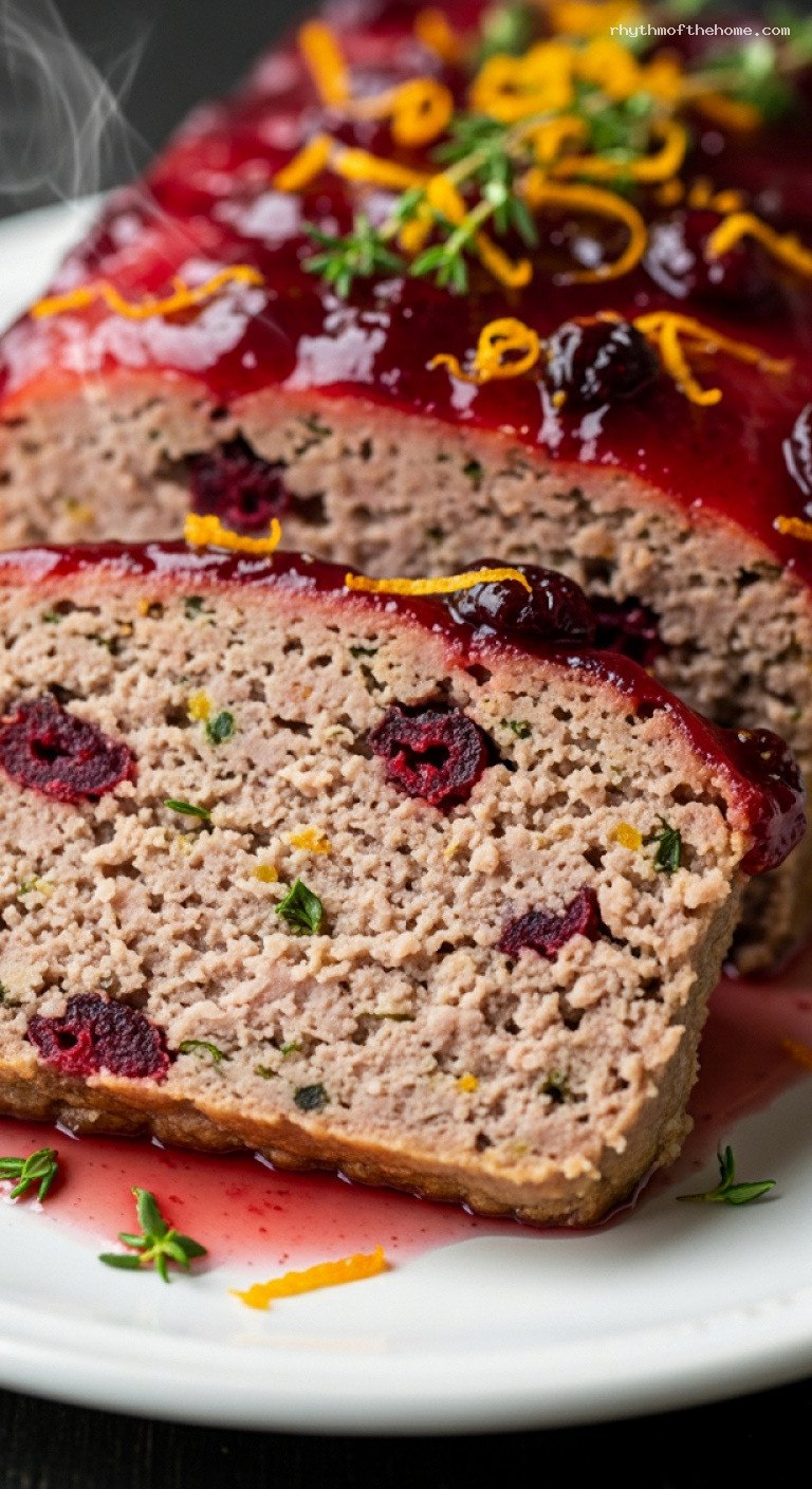Cranberry Orange Pork Meatloaf with Tangy Glaze – Closeup
