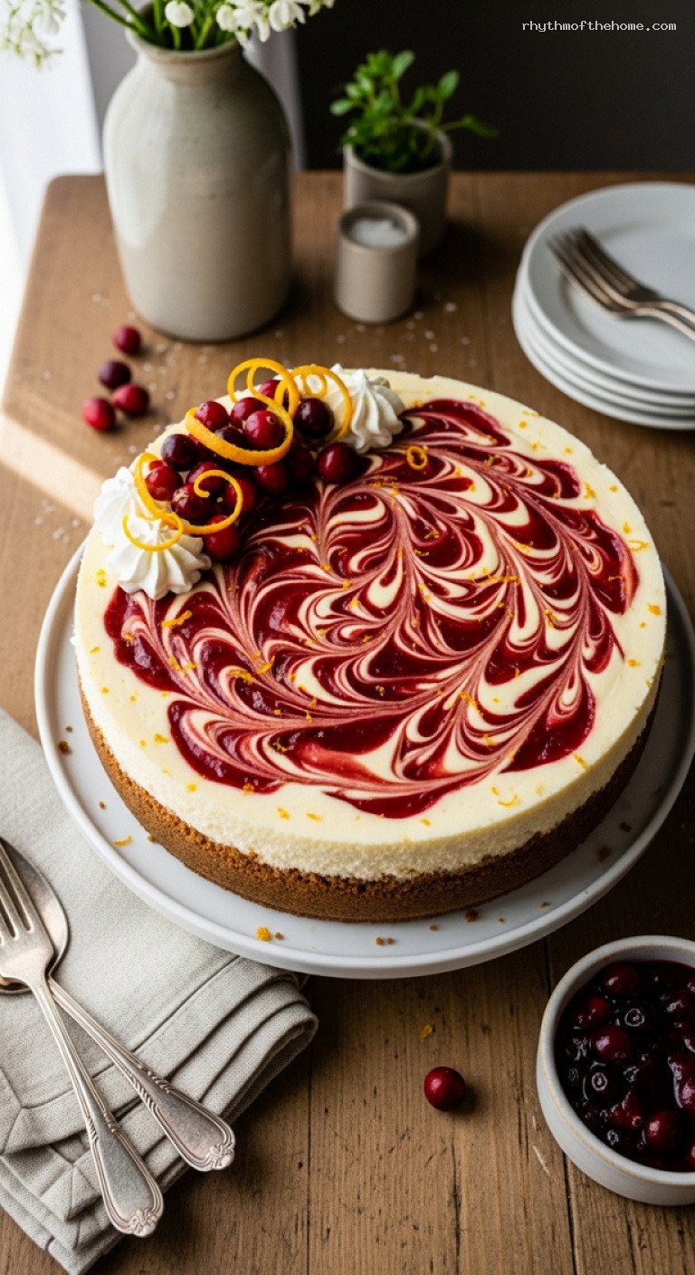 Cranberry Orange Swirl Cheesecake With Ginger Cookie Crust