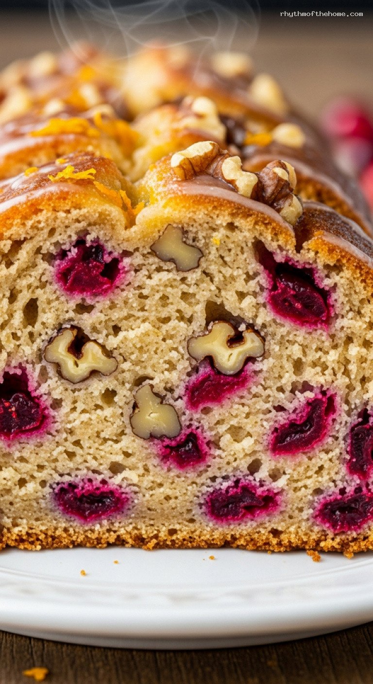 Cranberry Orange Walnut Holiday Bread – Closeup