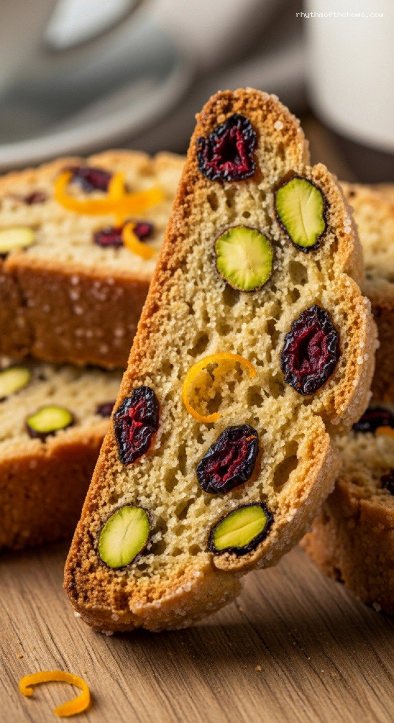 Cranberry Pistachio Biscotti With Orange and Vanilla – Closeup