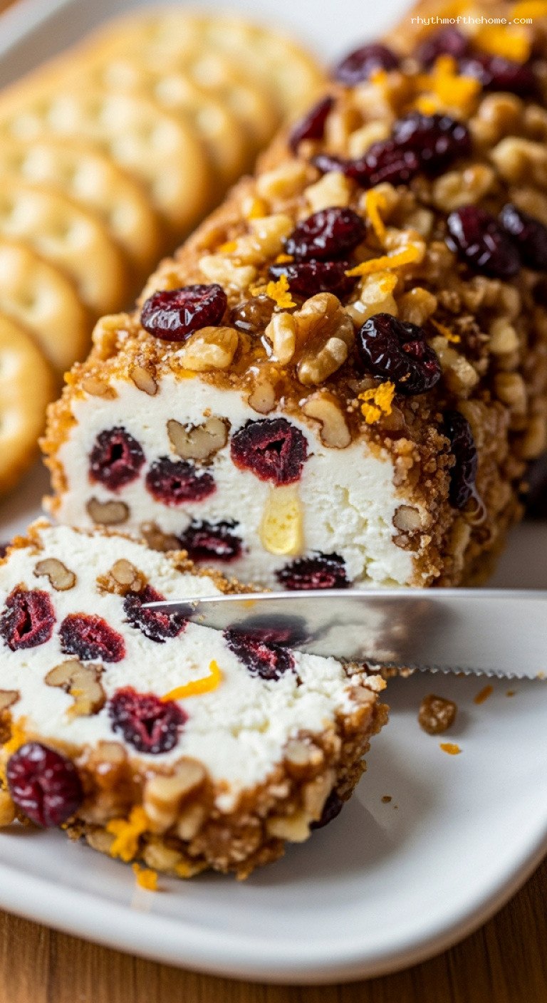 Cranberry Walnut Goat Cheese Log with Orange Zest – Closeup