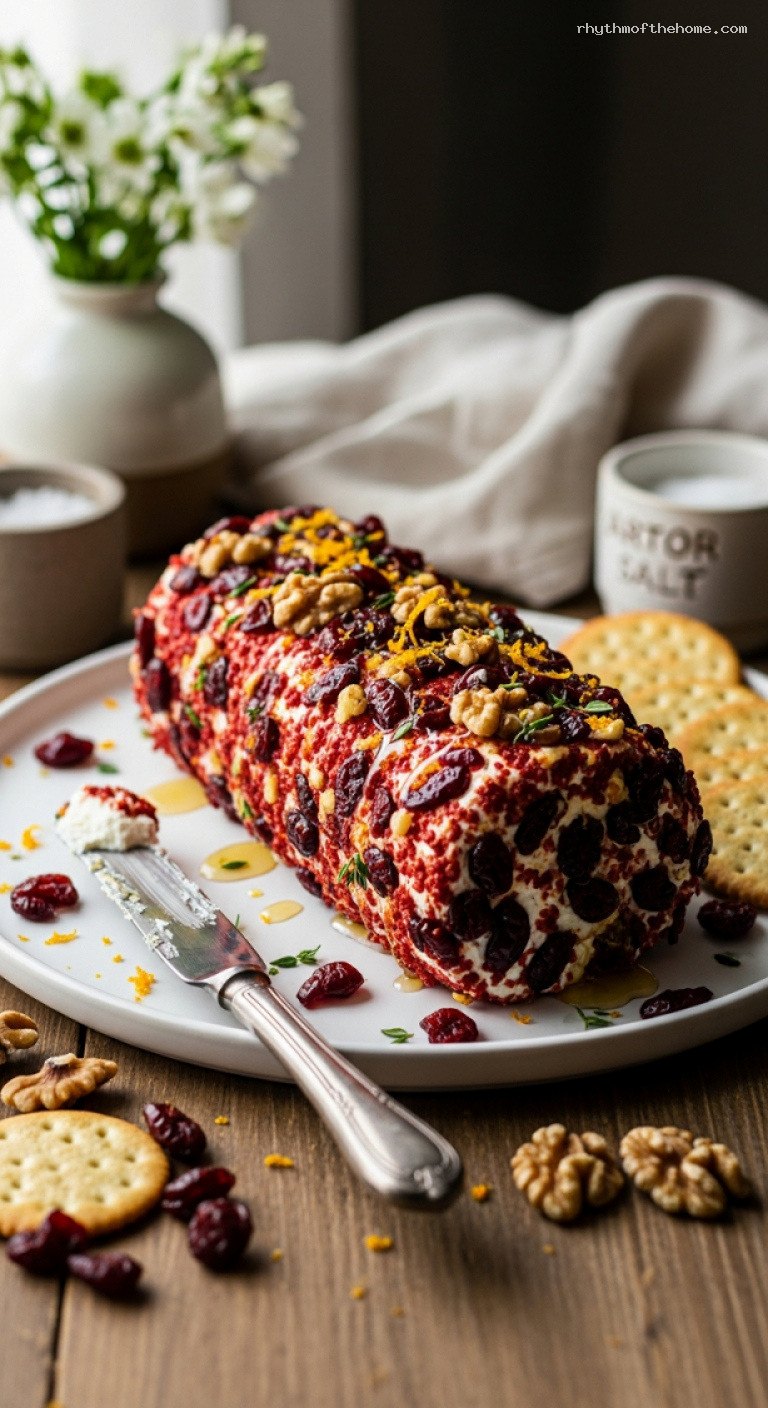Cranberry Walnut Goat Cheese Log with Orange Zest