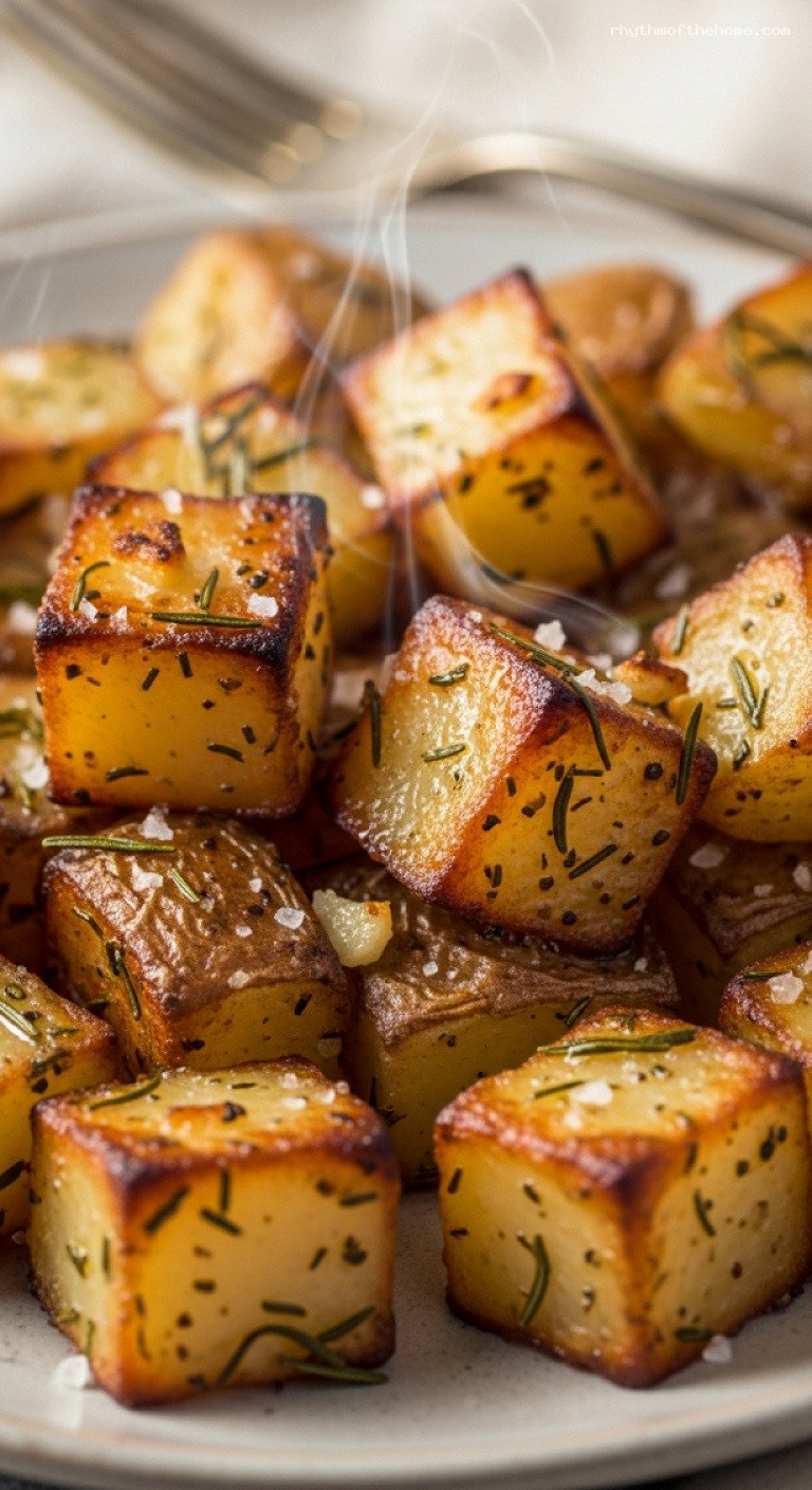 Crispy Rosemary Garlic Roasted Potatoes – Closeup