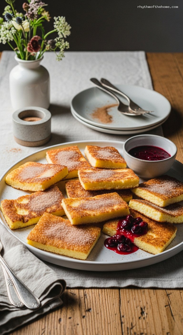 Crispy Semolina Grießschnitten With Cinnamon Sugar and Compote