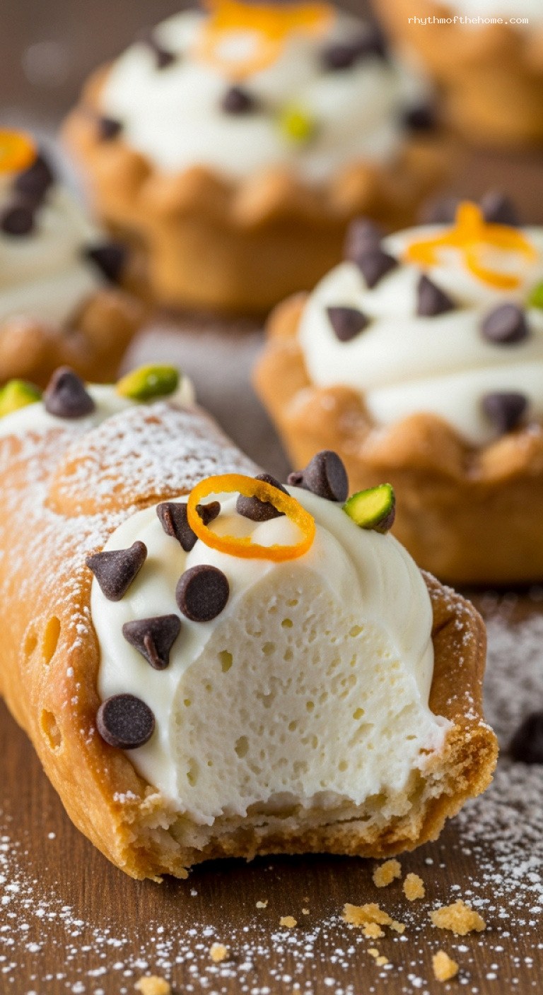 Easy Baked Cannoli Cups With Sweet Ricotta Filling – Closeup