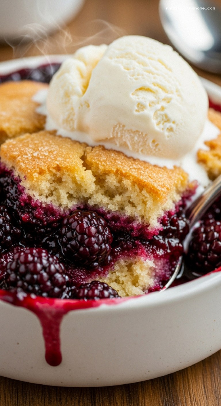 Easy Blackberry Cobbler With Golden Cakey Topping – Closeup