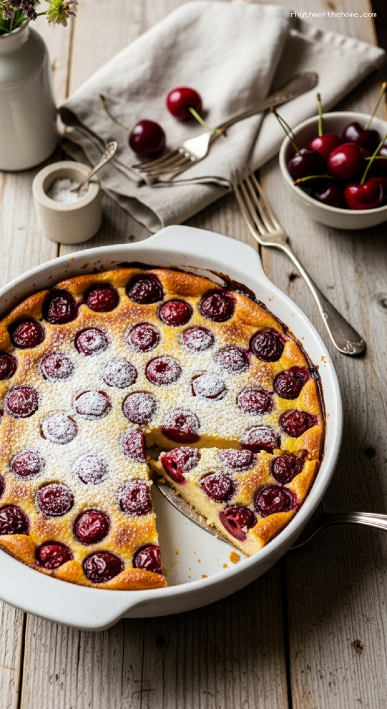 Easy French Cherry Clafoutis Baked Custard Dessert