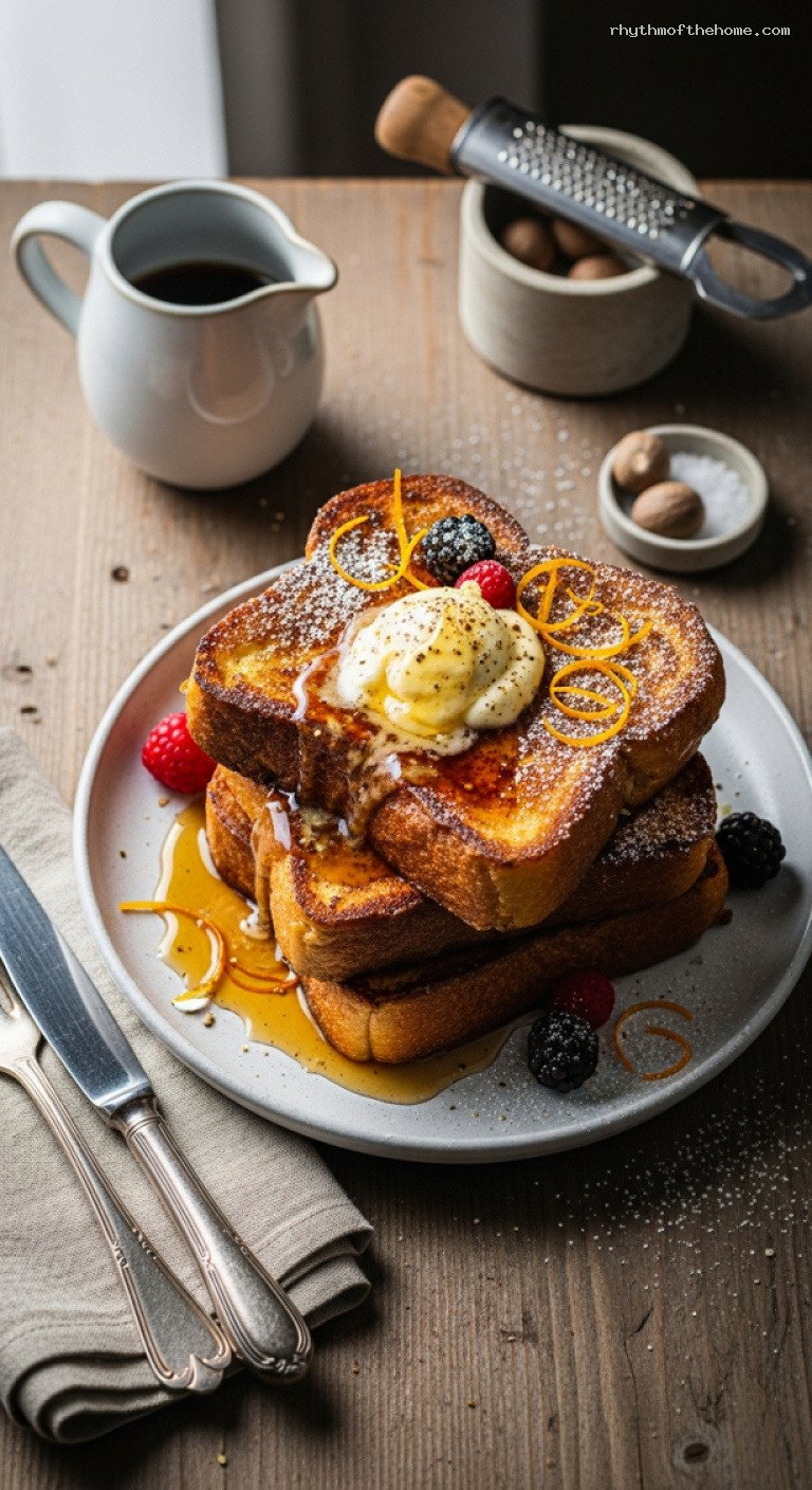 Eggnog Brioche French Toast with Warm Maple Butter