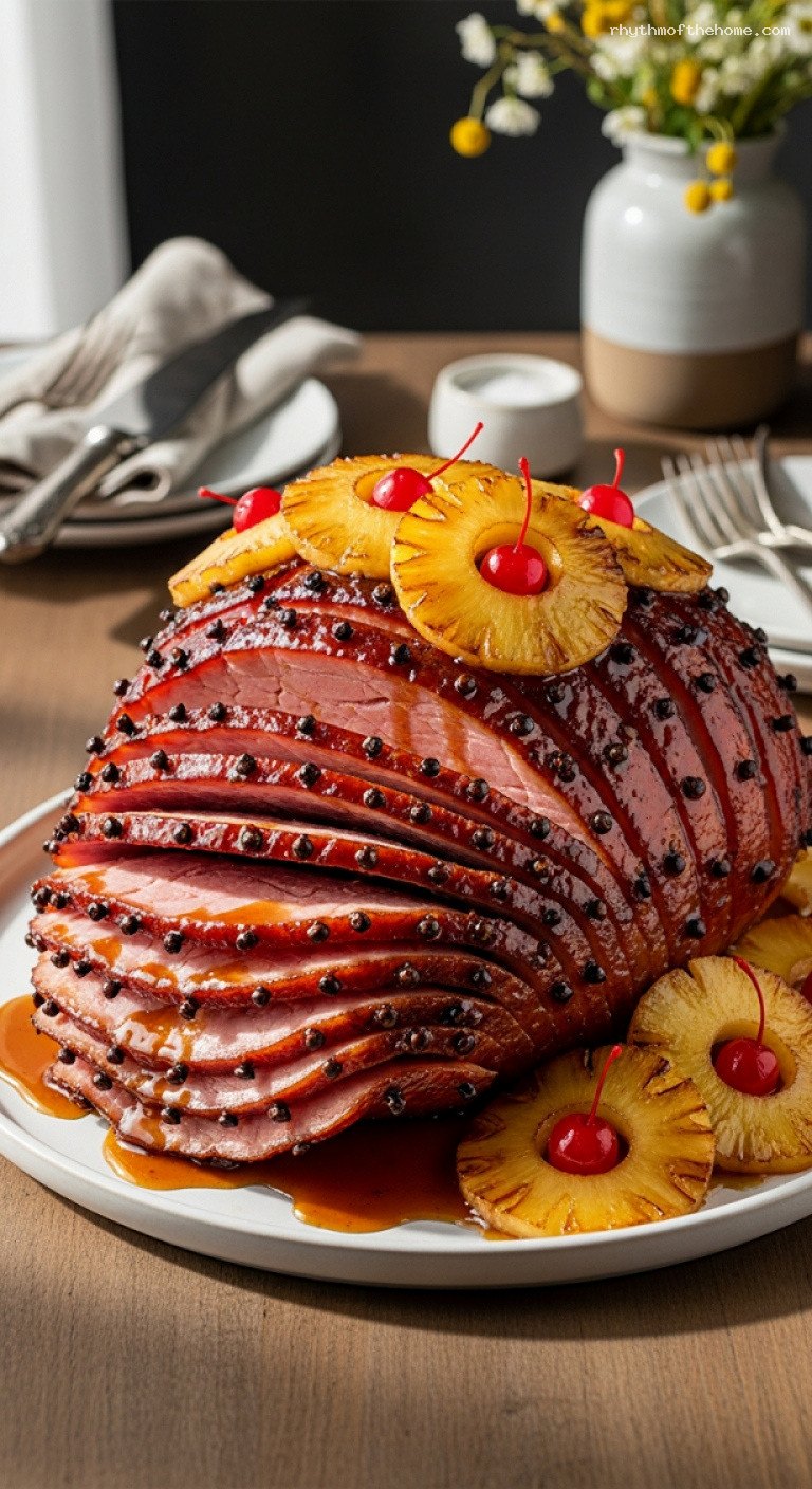 Festive Brown Sugar Bourbon Ham With Caramelized Pineapple