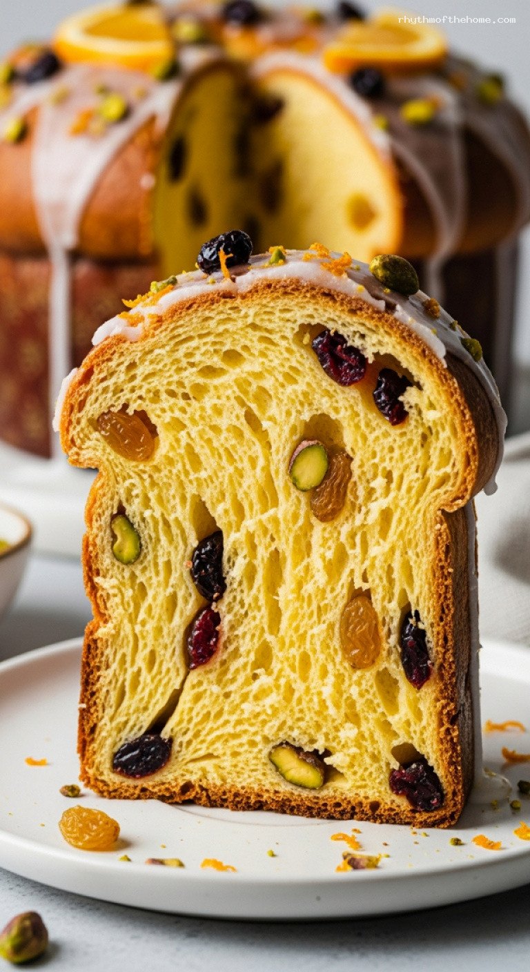 Festive Citrus Panettone-Style Brioche with Cranberries and Pistachios – Closeup