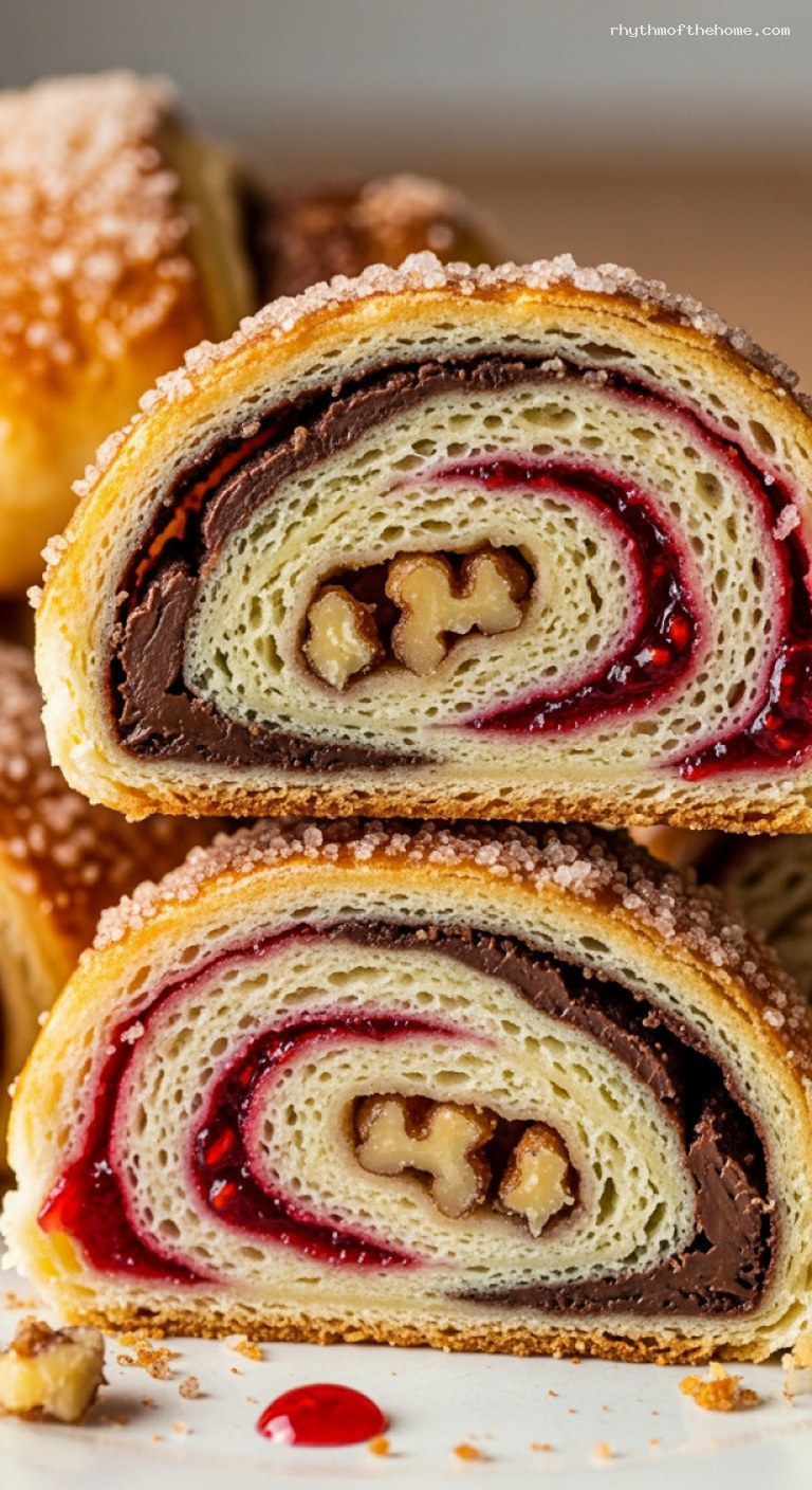 Flaky Cream Cheese Rugelach With Cinnamon, Chocolate, and Jam – Closeup