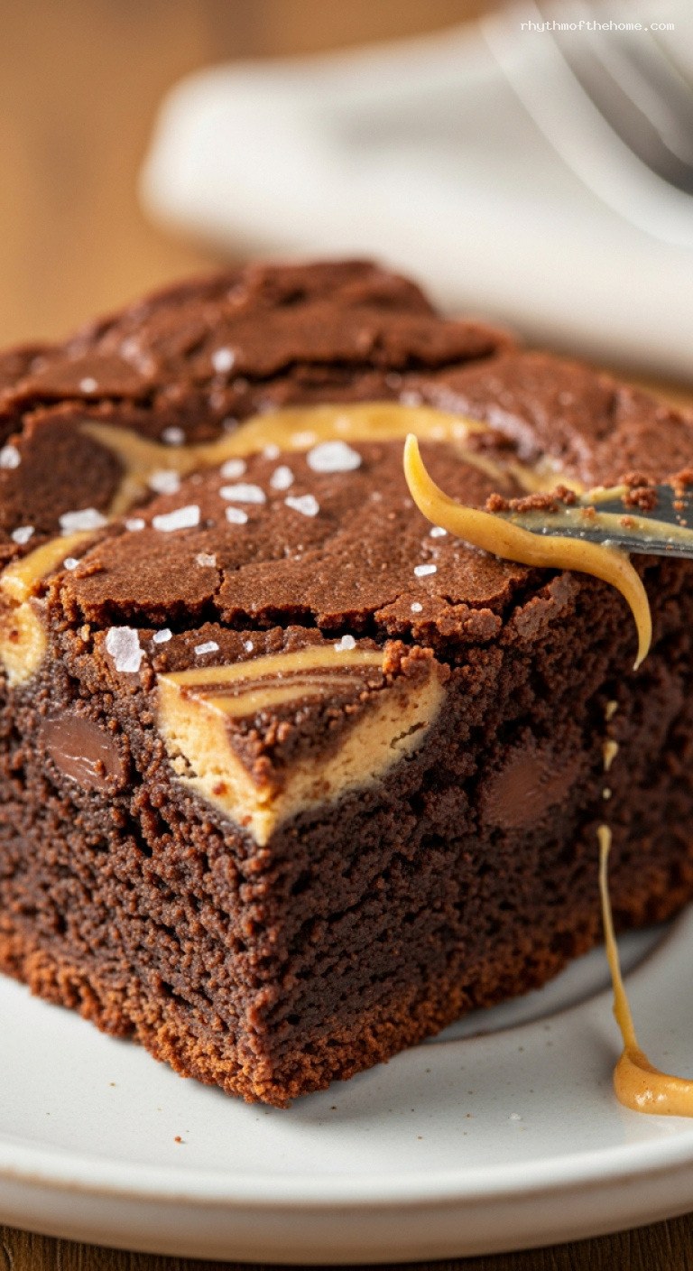 Fudgy Chocolate Peanut Butter Swirl Brownies – Closeup