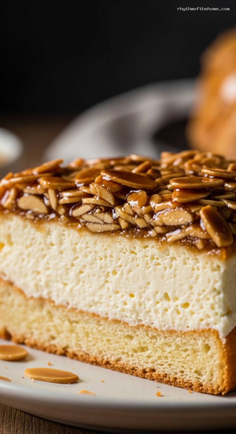 German Bee Sting Cake with Vanilla Cream Filling – Closeup