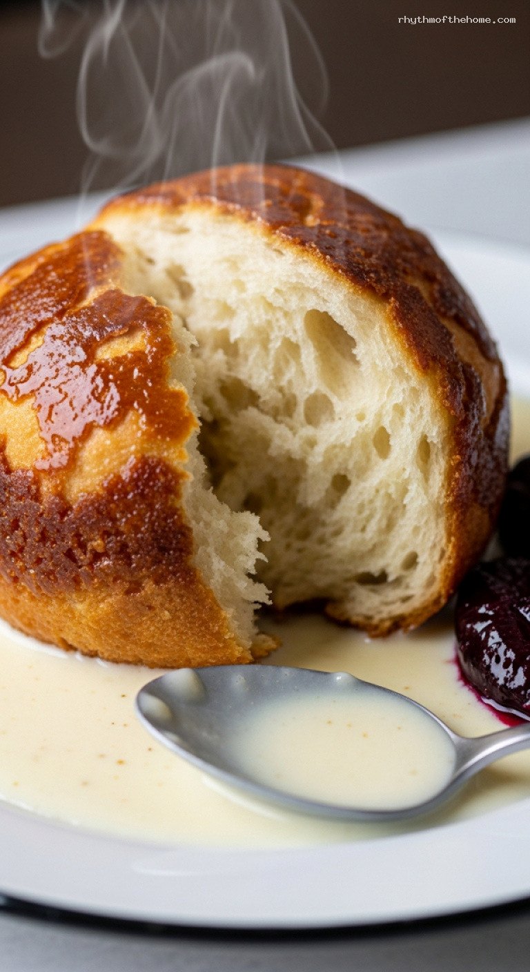 German Dampfnudeln: Pillowy Caramelized Steamed Buns With Vanilla Sauce – Closeup