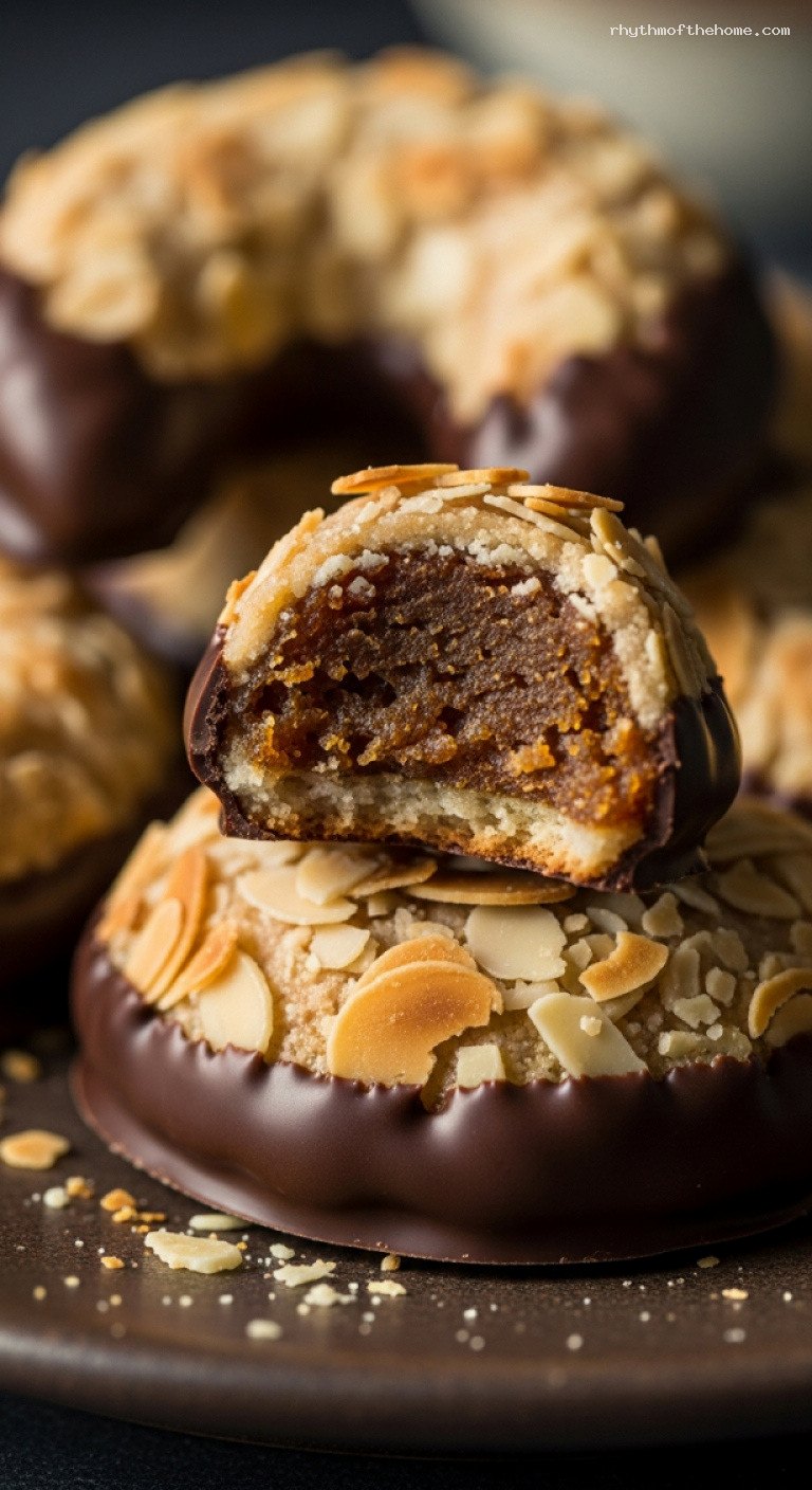 German Mandelhörnchen Almond Crescents with Chocolate-Dipped Ends – Closeup