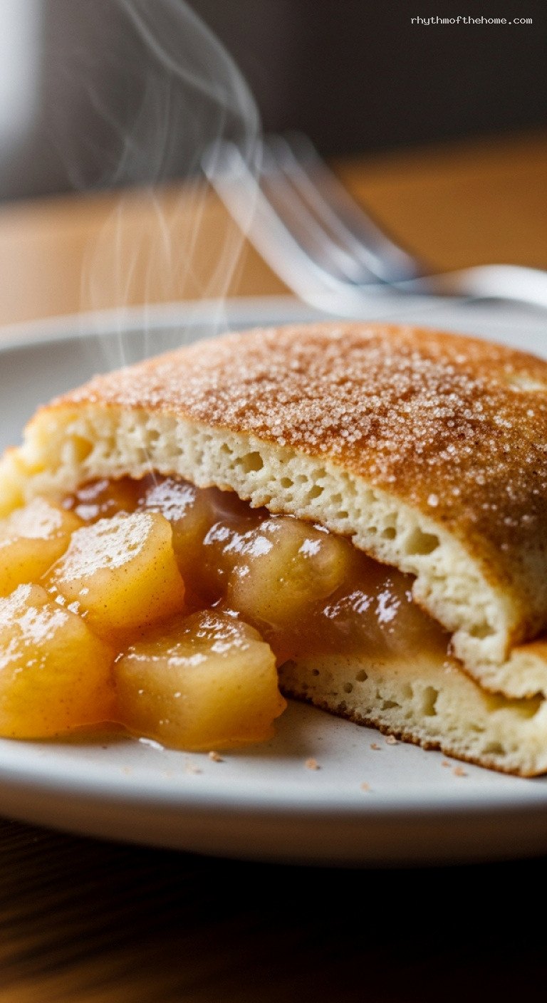 German Pfannkuchen with Homemade Applesauce and Cinnamon Sugar – Closeup