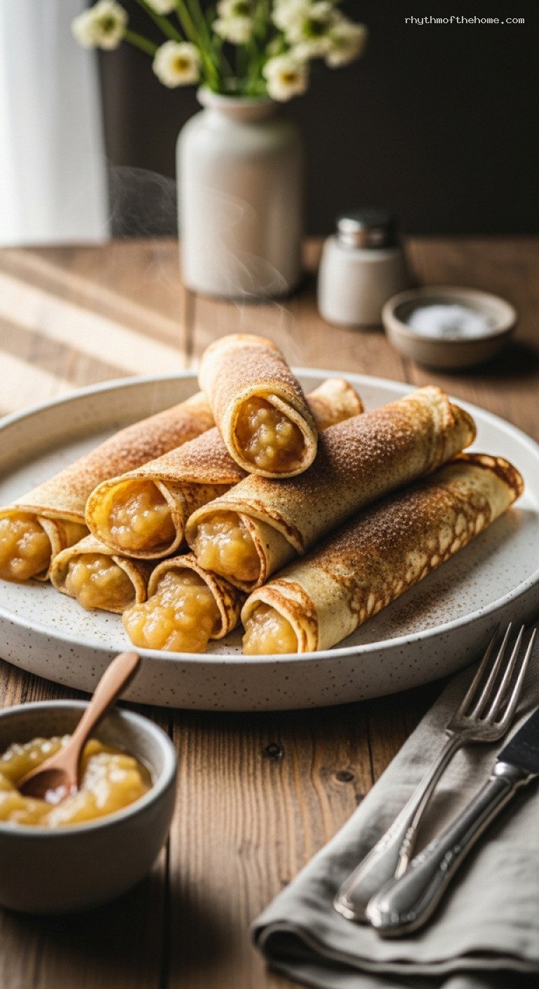 German Pfannkuchen with Homemade Applesauce and Cinnamon Sugar