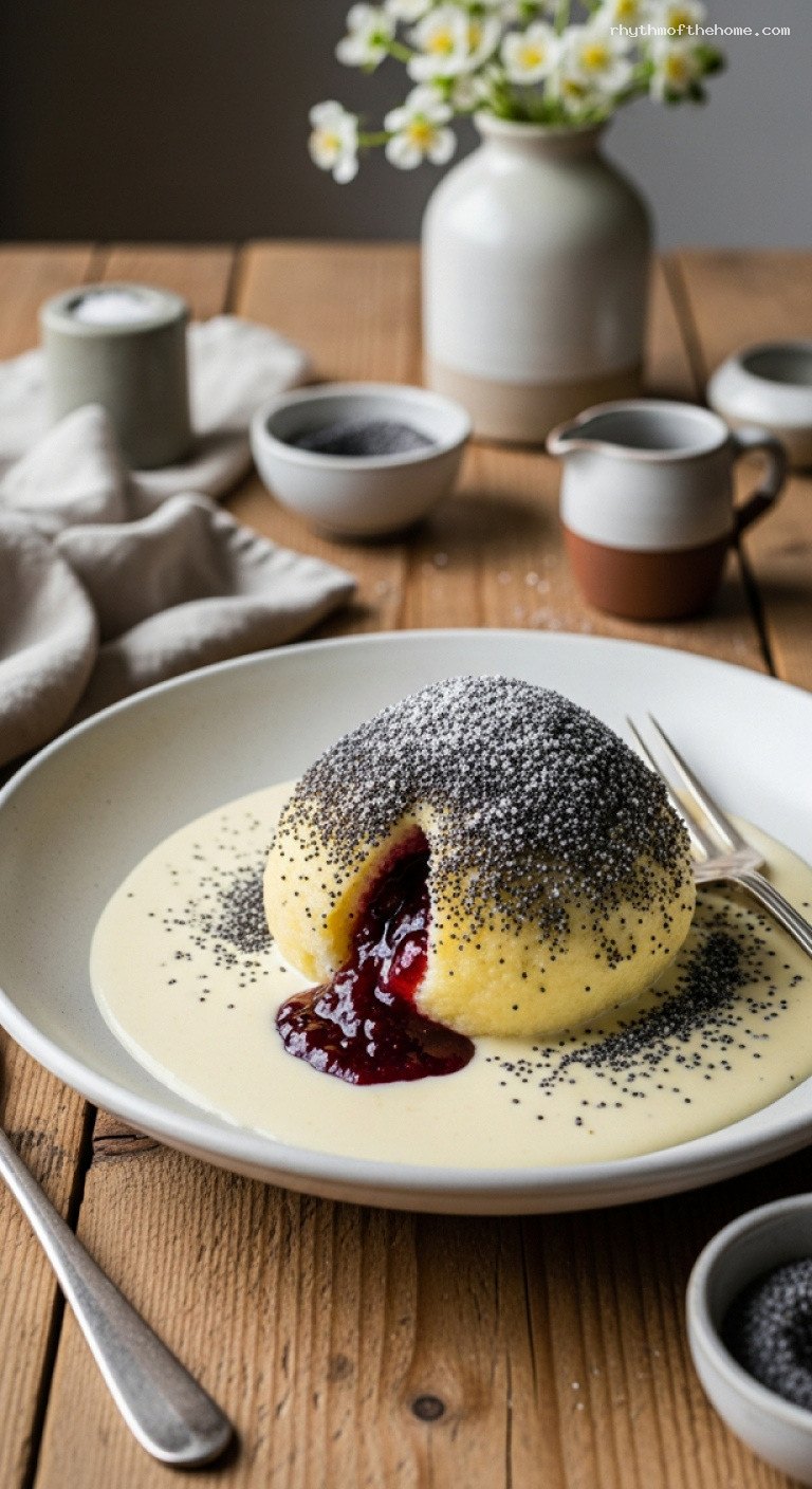 Germknödel: Steamed Yeast Dumplings with Plum Jam and Poppy Seeds
