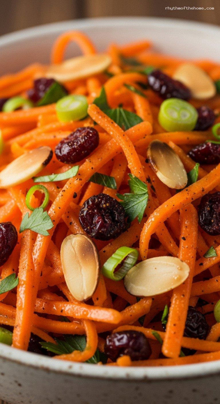 Ginger Carrot Salad with Almonds and Cranberries – Closeup