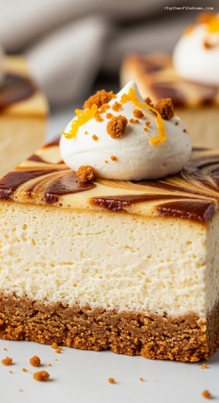 Gingerbread Cheesecake Bars with Molasses Swirl – Closeup