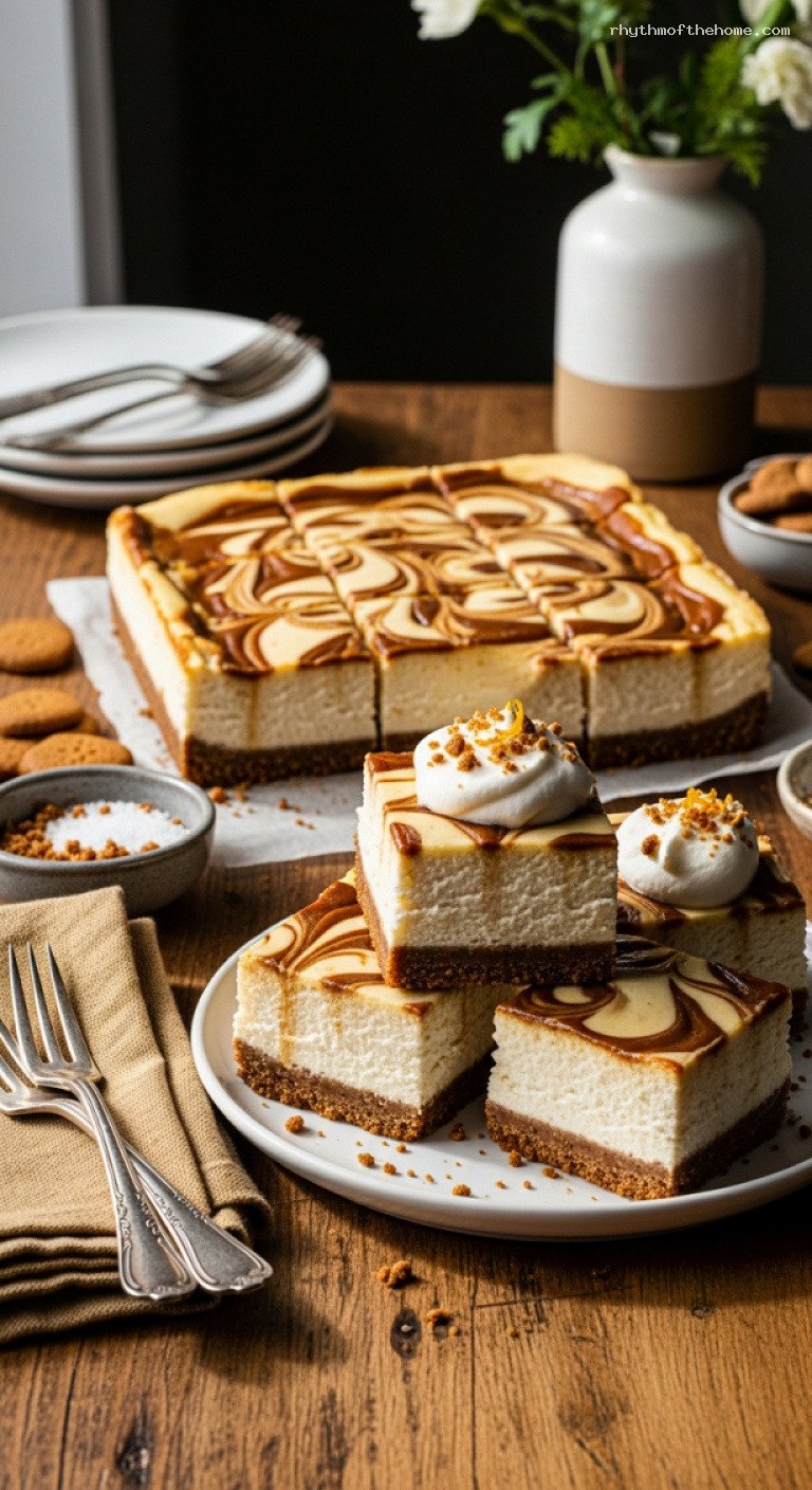 Gingerbread Cheesecake Bars with Molasses Swirl