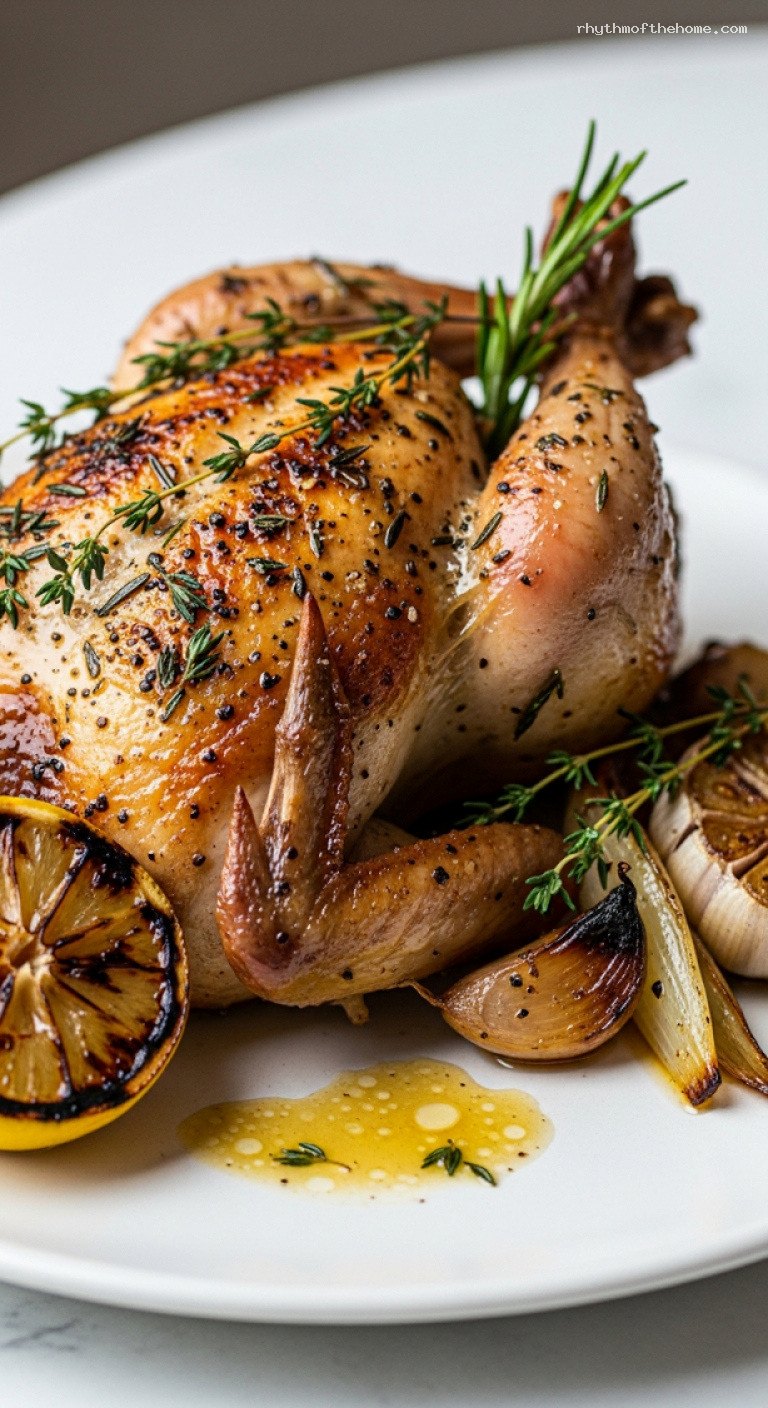 Herb-Roasted Cornish Hens with Lemon and Thyme – Closeup
