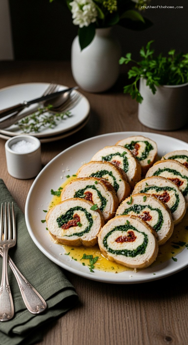 Holiday Chicken Roulade with Spinach, Ricotta and Sun-Dried Tomatoes